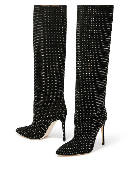 Holly 105 Crystal-Embellished Suede Knee Boots